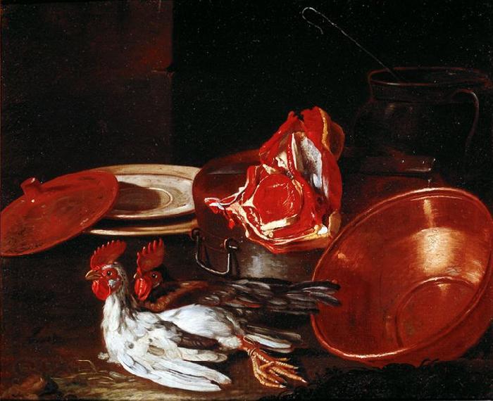 Cristoforo Munari vasellame di coccio e di peltro Norge oil painting art
